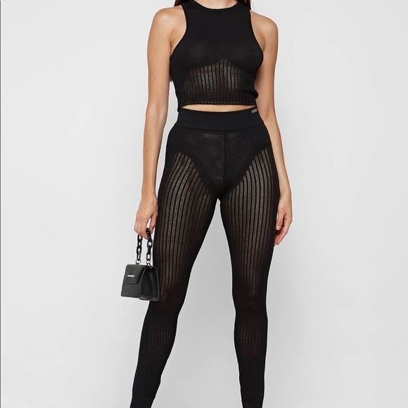 Maniere De Voir Knitted Top Crop and Kitted Pants set in black - Picture 3 of 6